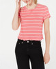 Self E Womens  Juniors Lettuce-Hem Striped T-Shirt Pink Size S