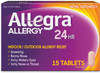 Allegra Adult 24 Hour Allergy Relief 15 Tablets, Long-Lasting Fast-Acting Antihistamine for Noticeable Relief from Indoor and Outdoor Allergy Symptoms