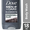 DOVE MEN + CARE Elements Body Wash Charcoal + Clay, Effectively Washes Away Bacteria While Nourishing Your Skin, Gray, 18 Fl Oz