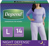 Depend Night Defense Incontinence Overnight Underwear for Women, L, (Packaging May Vary)