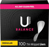 U by Kotex Balance Daily Wrapped Panty Liners, Light Absorbency, Regular Length, 100 Count (Packaging May Vary)