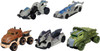 Hot Wheels Jurassic World Set Character Cars 4 Pack, Velociraptor Beta, Velociraptor (Blue), Tyrannosaurus Rex, Giganotosaurus