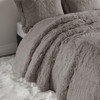 Intelligent Design Malea Shaggy Duvet with Quilted Box Design, Long Faux Fur Comforter Cover Cozy Bedding Set, Matching Shams, (Insert Not Included) Full/Queen, Grey 3 Piece, 90x90