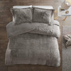 Intelligent Design Malea Shaggy Duvet with Quilted Box Design, Long Faux Fur Comforter Cover Cozy Bedding Set, Matching Shams, (Insert Not Included) Full/Queen, Grey 3 Piece, 90x90