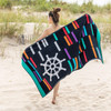 SUPERIOR Retro Spin Wheel Oversized Beach Towel, 35" x 67", Black