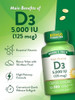 Nature's Truth Vitamin D3 5000 IU (125 mcg) | 300 Softgels | High Potency Vitamin D | Non-GMO and Gluten Free Supplement