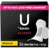 U by Kotex Balance Ultra Thin Pads with Wings, Regular Absorbency, 36 Count (Packaging May Vary)