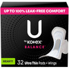 U by Kotex Balance Ultra Thin Pads with Wings, Heavy Absorbency, 32 Count (Packaging May Vary)