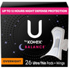U by Kotex Balance Ultra Thin Pads with Wings, Overnight Absorbency, 26 Count