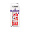 KISS imPRESS No Glue Pedi Press-On Toenails, Ruby, Red, White, Squoval Shape, Includes 24 Nails, Prep Pad, 1 Manicure Stick, 1 Mini File