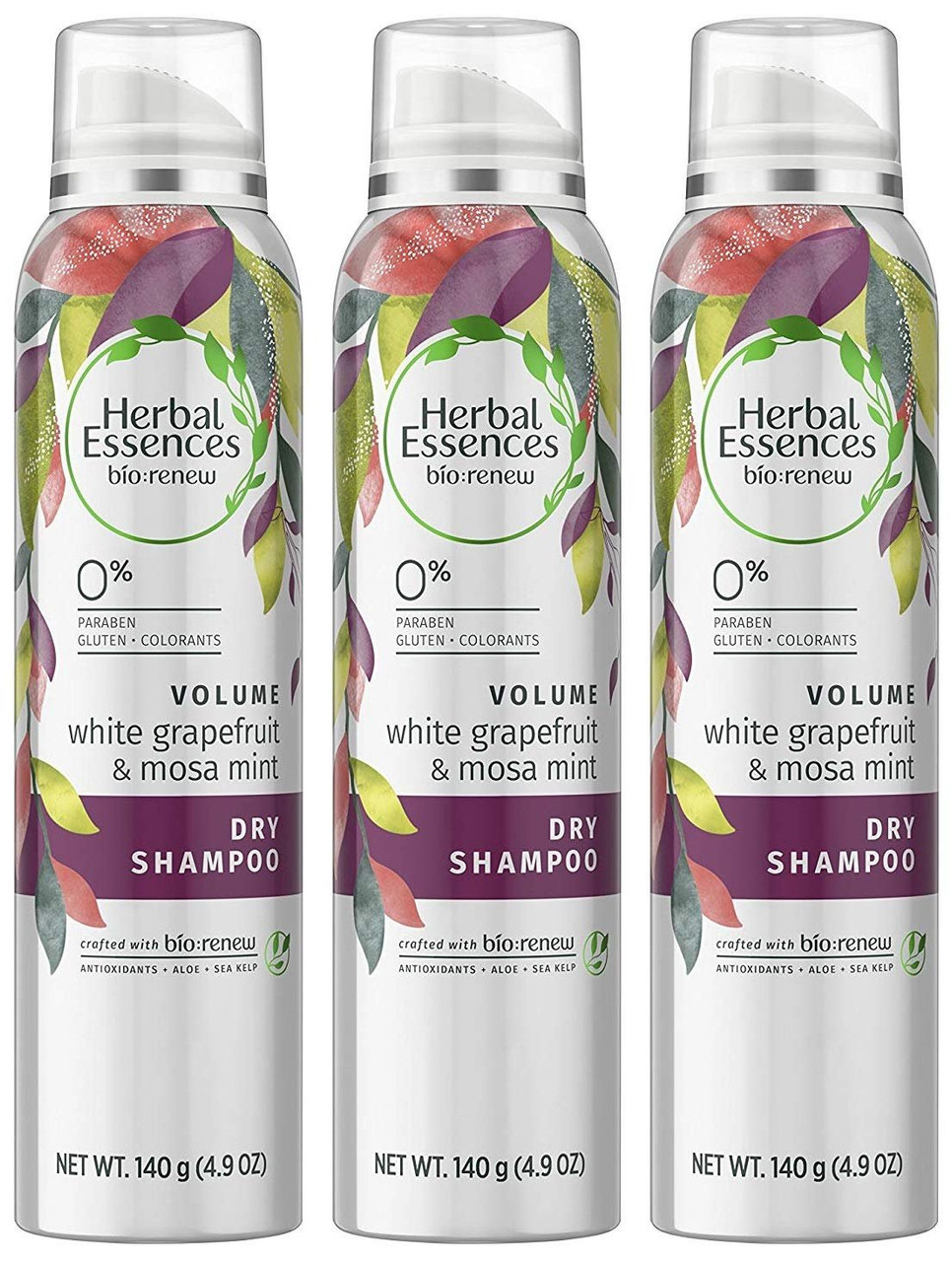 Herbal Essences Bio:Renew - Dry Shampoo - Volume - White Grapefruit & Mosa  Mint - Net Wt. 4.9 OZ (140 g) Per Can - Pack of 3 Cans - Name Brand  Overstock