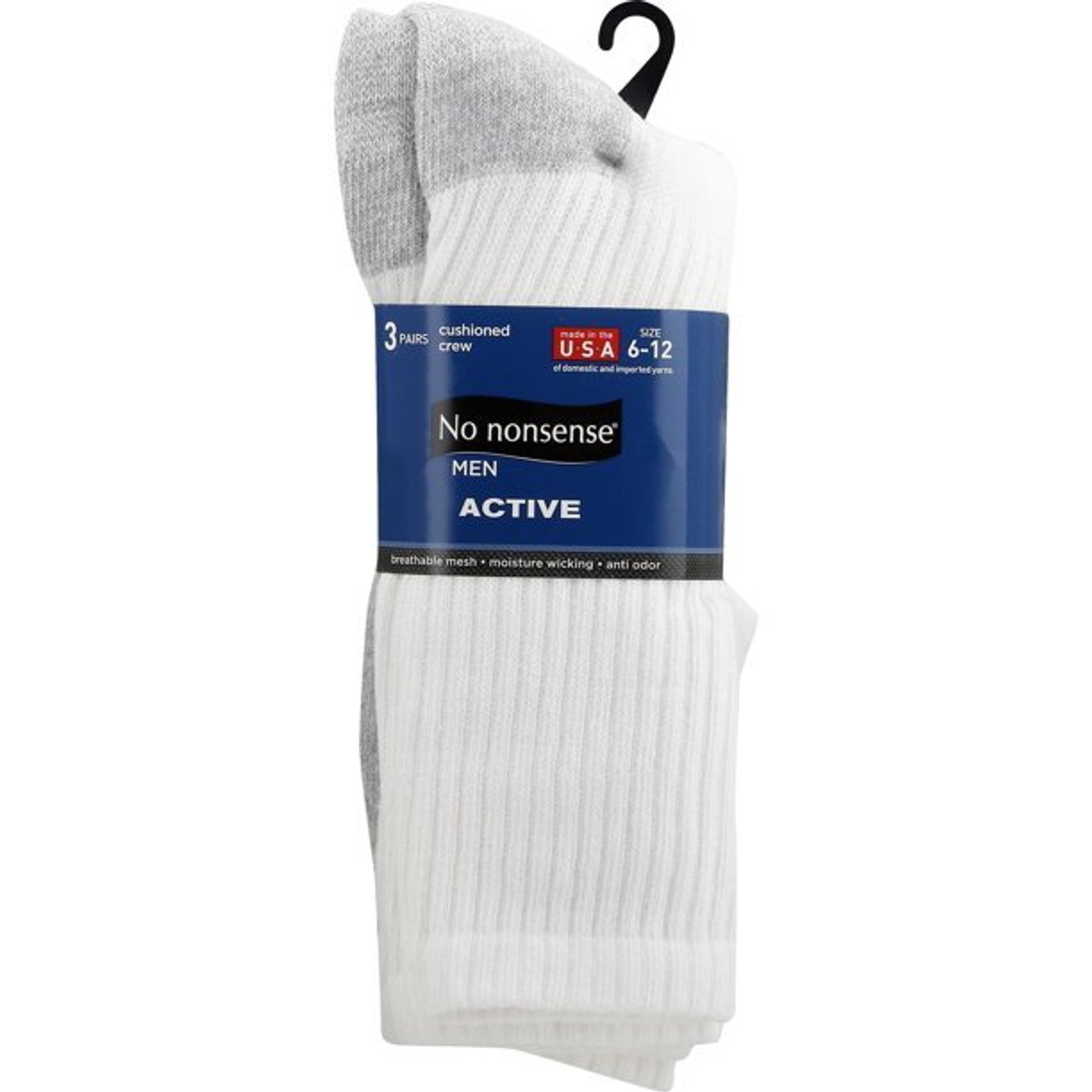 No Nonsense Men's White Active Crew Socks, 3 pairs - Name Brand