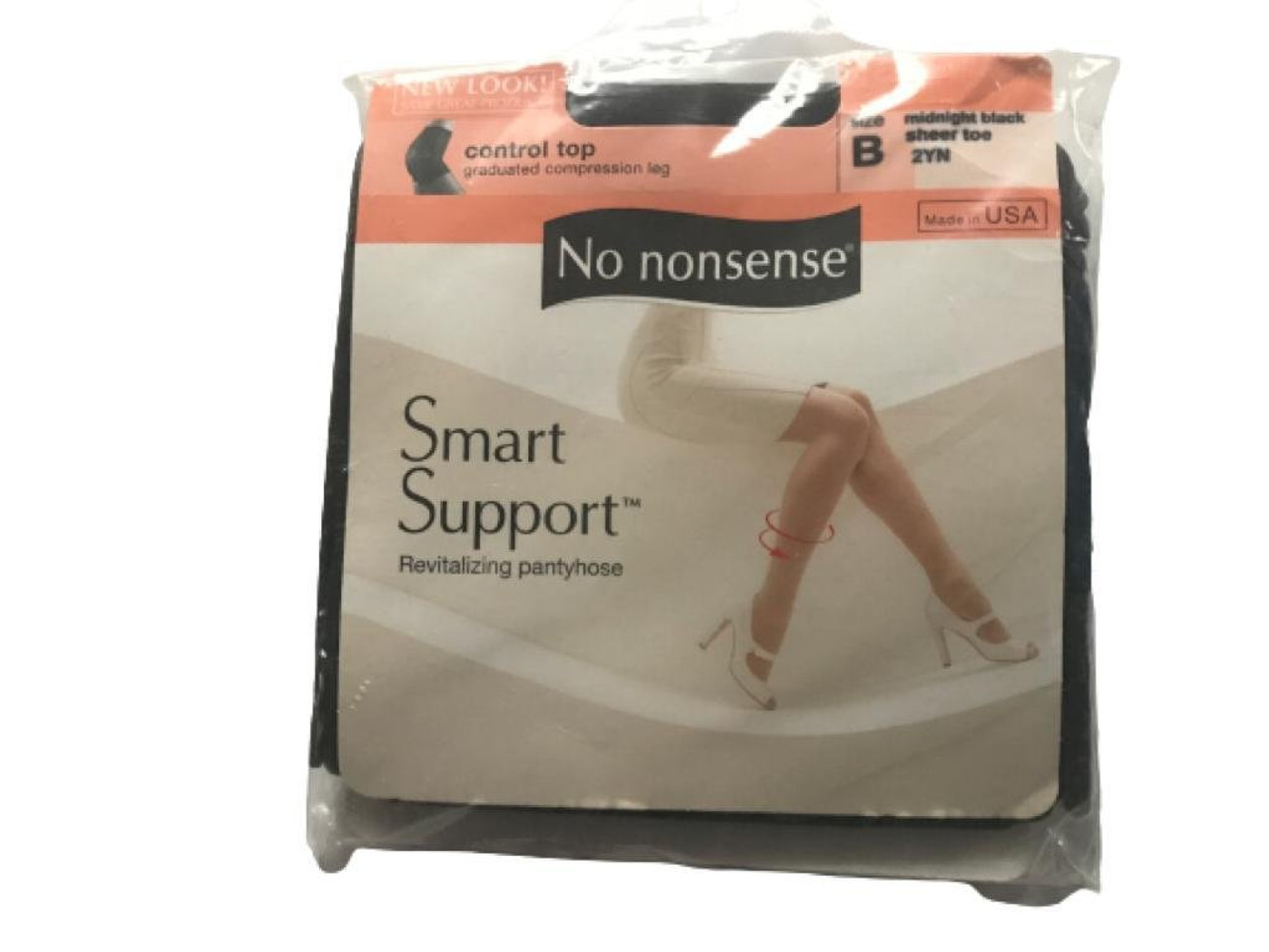 No Nonsense Control Top Smart Support Pantyhose Midnight Black Size B -  Name Brand Overstock