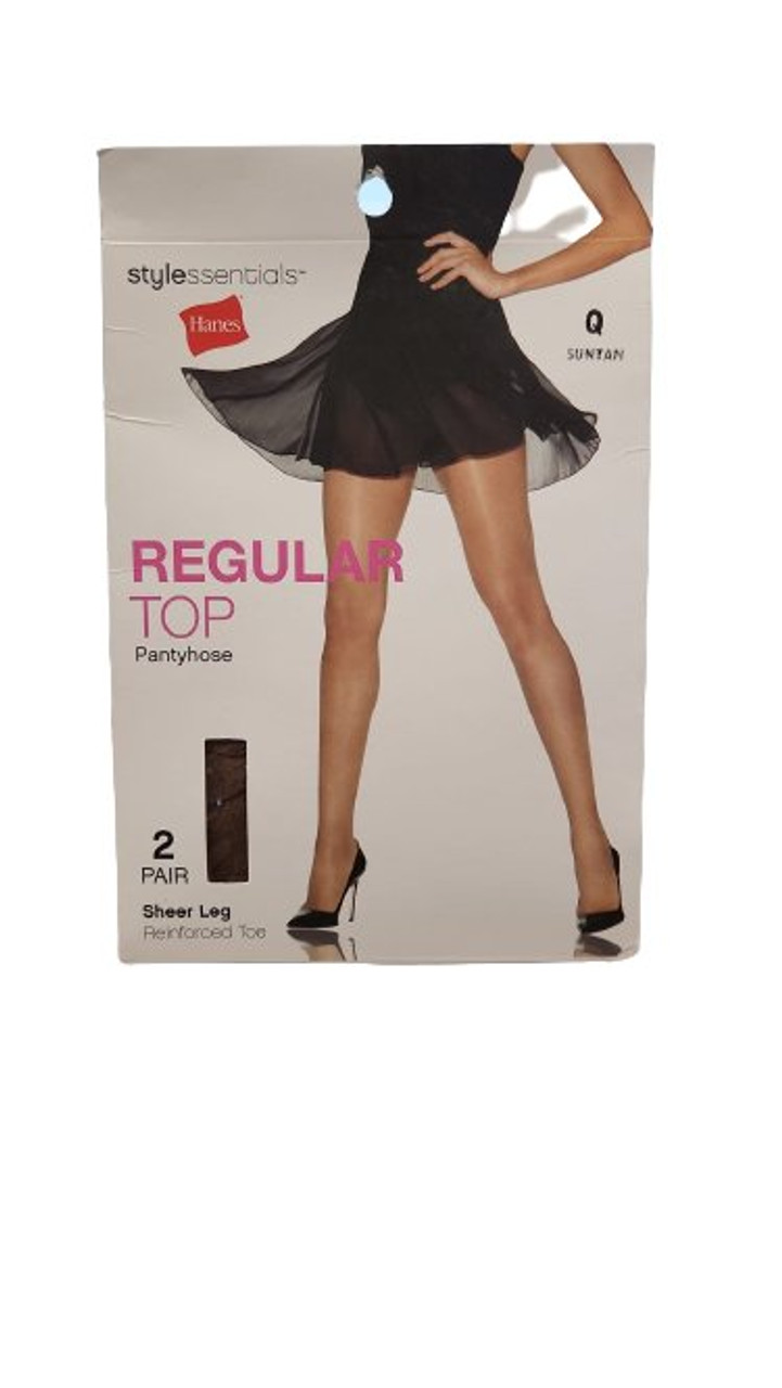 Style Essentials by Hanes Regular Top Pantyhose Reinforced Toe 2 Pairs,  Suntan, Size Q