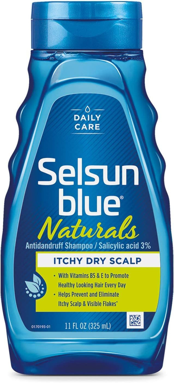 Selsun Blue Naturals Itchy Dry Scalp Anti-dandruff Shampoo, 11 fl. Extra-Hydrating Formula Plus Vitamins B5 & E, Salicylic Acid 3% - Name Brand Overstock