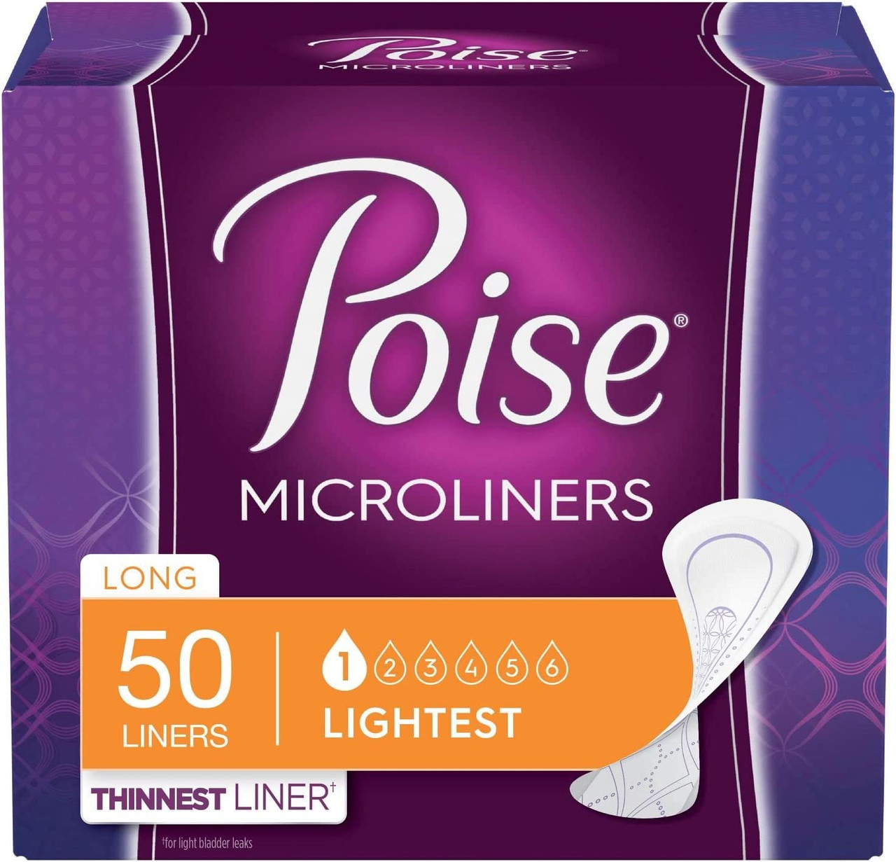 Poise Microliners, Incontinence Panty Liners, Lightest Absorbency, Long, 50  Count - Name Brand Overstock