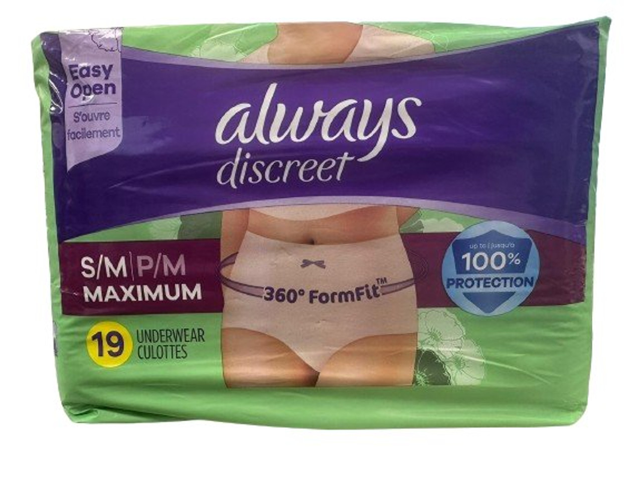 Always Discreet Incontinence and Postpartum Underwear for Women,  Small/Medium, 19 Count 