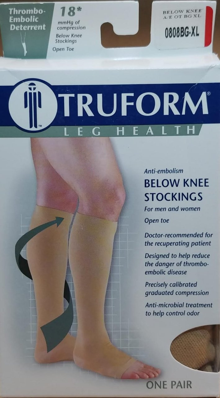 Truform Anti-embolism Stockings, 18 mmHg, Knee High, Open Toe, Beige,  X-Large - Name Brand Overstock