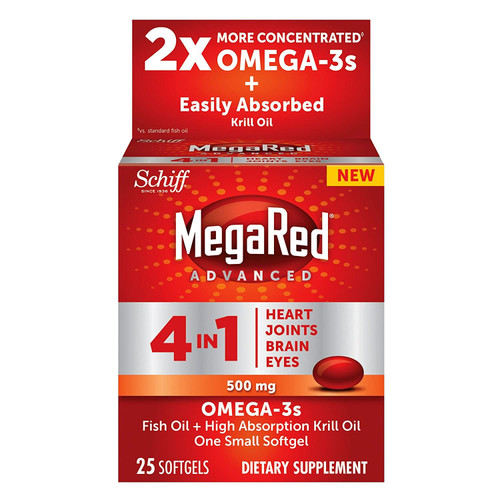 MegaRed Advanced 4 in 1 2x Concentrated Omega Nutritional Supplement, 25 Count MegaRed Advanced 4 in 1 2x Concentrated Omega Nutritional Supplement, 25 Count