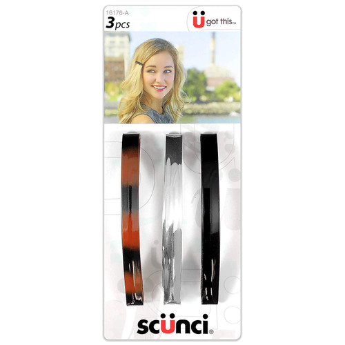 Scunci Metal Barrettes in Assorted Colors, 3-Count per Pack (1-Pack)