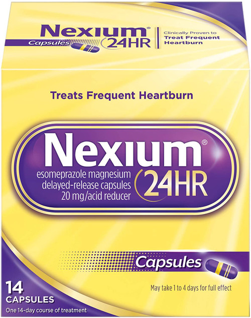Nexium 24HR Acid Reducer Heartburn Relief Capsules for All-Day and All-Night Protection from Frequent Heartburn, Heartburn Medicine with Esomeprazole Magnesium - 14 Count Nexium 24HR Acid Reducer Heartburn Relief Capsules for All-Day and All-Night Protection from Frequent Heartburn, Heartburn Medicine with Esomeprazole Magnesium - 14 Count