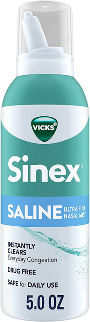 Vicks Sinex Saline Ultra Fine Nasal Spray Mist Instantly Clear Everyday Congestion, 5.0 fl oz