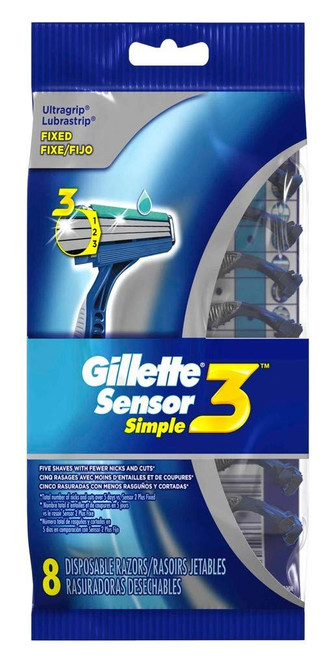 Sensor 3 Men's Simple Disposable Razor 8 Count (2 Pack) Sensor 3 Men's Simple Disposable Razor 8 Count (2 Pack)