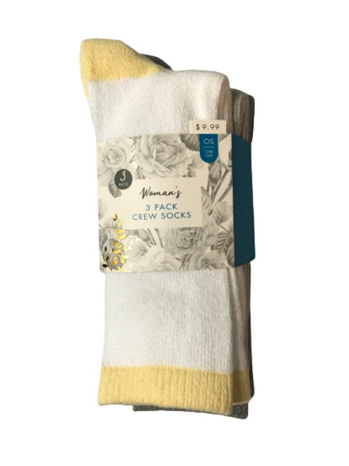 Woman's Soft Feel Crew Socks, One Size, 3-Pack, Gray/Yellow/White Woman's Soft Feel Crew Socks, One Size, 3-Pack, Gray/Yellow/White