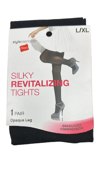 Hanes Style Essentials Textured Tights Stockings Fishnet Black M/L