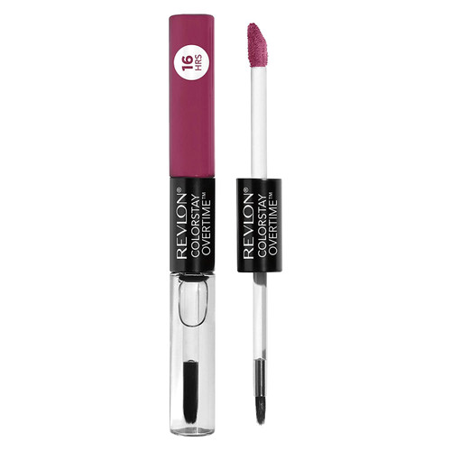 Liquid Lipstick with Clear Lip Gloss by Revlon, ColorStay Overtime Lipcolor, Dual Ended with Vitamin E in Plums & Berries, 260 Perennial Plum, 0.07 Oz