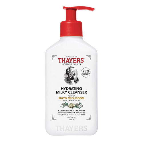 Thayers Milky Hydrating Face Cleanser with Snow Mushroom and Hyaluronic Acid, Dermatologist Tested and Recommended Gentle Facial Wash and Skincare for Dry and Sensitive Skin, Paraben Free, 8 FL Oz