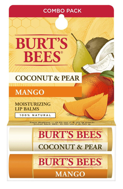 Burt's Bees 100% Natural Lip Balm, Coconut & Pear and Mango Blister Box, 0.3 Ounce, 2 Count