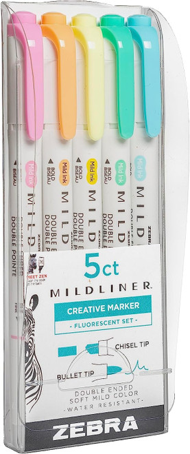  Zebra Pen Mildliner Double Ended Highlighter Set, Broad and  Fine Point Tips, Assorted Fluorescent and Cool Ink Colors, 10-Pack :  Everything Else