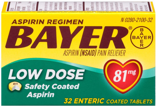 Aspirin Regimen Bayer 81mg Enteric Coated Tablets, #1 Doctor Recommended Aspirin Brand, Pain Reliever, 32 Count Aspirin Regimen Bayer 81mg Enteric Coated Tablets, #1 Doctor Recommended Aspirin Brand, Pain Reliever, 32 Count