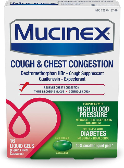 Mucinex Cough & Chest Congestion High Blood Pressure Liquid Gels, 16 ct. Mucinex Cough & Chest Congestion High Blood Pressure Liquid Gels, 16 ct.