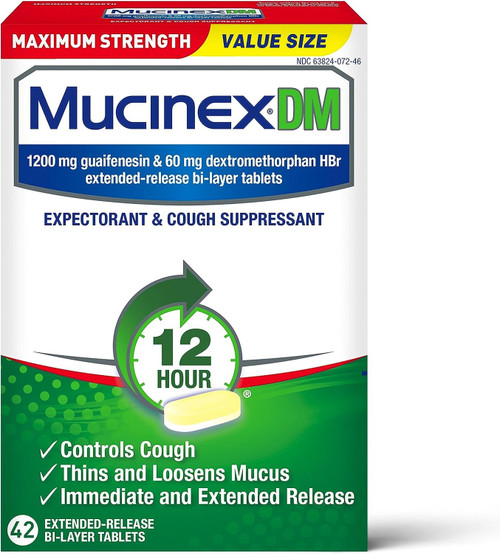 Cough Suppressant and Expectorant,Mucinex DM Maximum Strength 12 HourTablets 42ct, 1200 mg Guaifenesin,Relieves Chest Congestion,Quiets Wet and Dry Cough,#1Doctor Recommended OTC expectorant Cough Suppressant and Expectorant,Mucinex DM Maximum Strength 12 HourTablets 42ct, 1200 mg Guaifenesin,Relieves Chest Congestion,Quiets Wet and Dry Cough,#1Doctor Recommended OTC expectorant