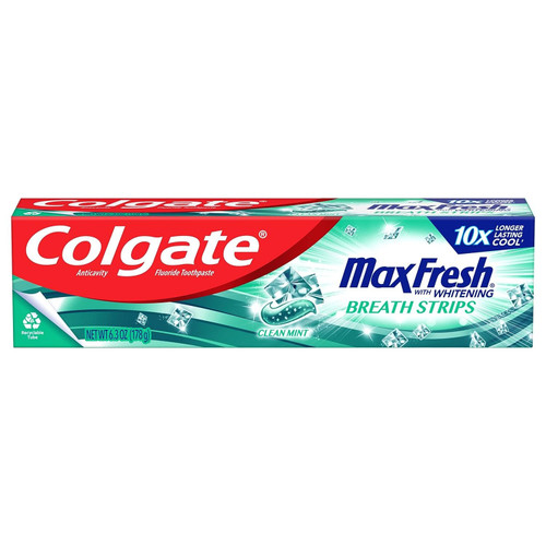 Colgate Max Fresh with Whitening Toothpaste with Mini Breath Strips, Clean Mint Toothpaste for Bad Breath, 6.3 Oz Tube Colgate Max Fresh with Whitening Toothpaste with Mini Breath Strips, Clean Mint Toothpaste for Bad Breath, 6.3 Oz Tube