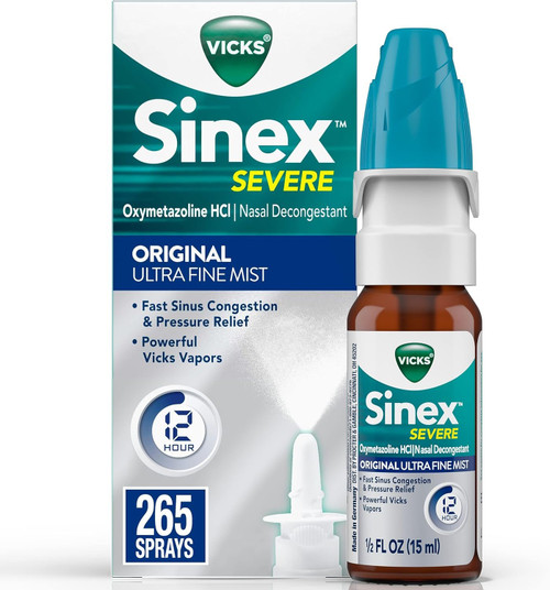 Vicks Sinex SEVERE Nasal Spray, Original Ultra Fine Mist, Decongestant Medicine, Relief from Stuffy Nose due to Cold or Allergy, & Nasal Congestion, Sinus Pressure Relief, 265 Sprays Vicks Sinex SEVERE Nasal Spray, Original Ultra Fine Mist, Decongestant Medicine, Relief from Stuffy Nose due to Cold or Allergy, & Nasal Congestion, Sinus Pressure Relief, 265 Sprays