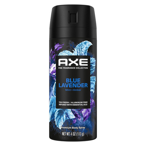 AXE Fine Fragrance Collection Premium Deodorant Body Spray for Men Blue Lavender with 72H Odor Protection and Freshness Infused with Lavender, Mint, and Amber Essential Oils 4 oz AXE Fine Fragrance Collection Premium Deodorant Body Spray for Men Blue Lavender with 72H Odor Protection and Freshness Infused with Lavender, Mint, and Amber Essential Oils 4 oz