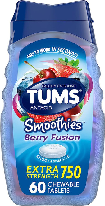 TUMS Extra Strength Smoothies Antacid Chewable Tablets, Berry Fusion, 750 mg, 60 Ct (Pack of 1) TUMS Extra Strength Smoothies Antacid Chewable Tablets, Berry Fusion, 750 mg, 60 Ct (Pack of 1)