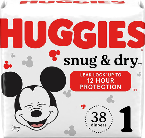 Huggies Size 1 Diapers, Snug & Dry Newborn Diapers, Size 1 (8-14 lbs), 38 Count