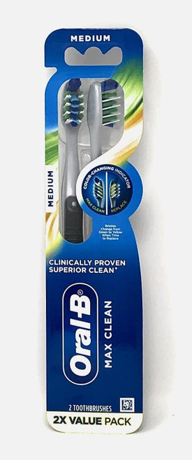 Oral-B Max Clean Color Changing Indicator Manual Toothbrush, Medium, 2 Count (Colors May Vary)