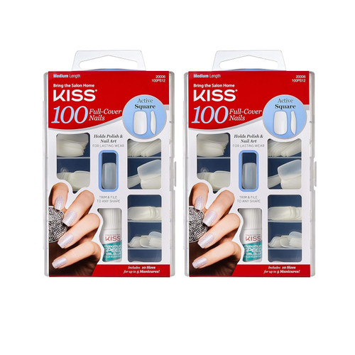 KISS 100 Acrylic Plain Full-Cover Nails (2 PACK, Active Square)