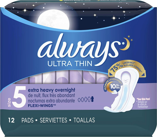Always Pads Size 5 Ultra Thin 12 Count Xtra-Heavy Overnight