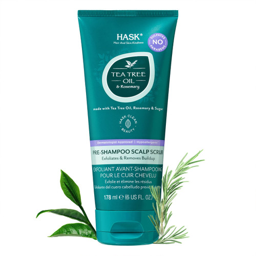 Hask TEA TREE OIL & ROSEMARY Pre-Shampoo Scalp Scrub for All Hair Types, Color Safe, Gluten-Free, Sulfate-Free, Paraben-Free, Cruelty-Free, 6 OZ Hask TEA TREE OIL & ROSEMARY Pre-Shampoo Scalp Scrub for All Hair Types, Color Safe, Gluten-Free, Sulfate-Free, Paraben-Free, Cruelty-Free, 6 OZ