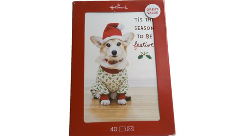 Hallmark 40 Christmas Cards Tis The Season To Be Festive Dog in Santa Hat