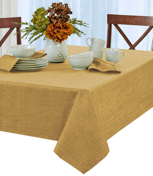 Newbridge Penington Solid Woven No-Iron Soil Resistant Fabric Tablecloth - 60 X 102 Oblong - Gold