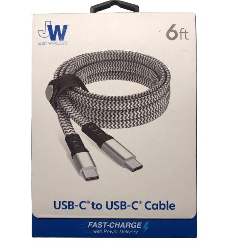 Just Wireless Durable 6 Ft. Braided USB C to USB C Cable Fast Charge Android