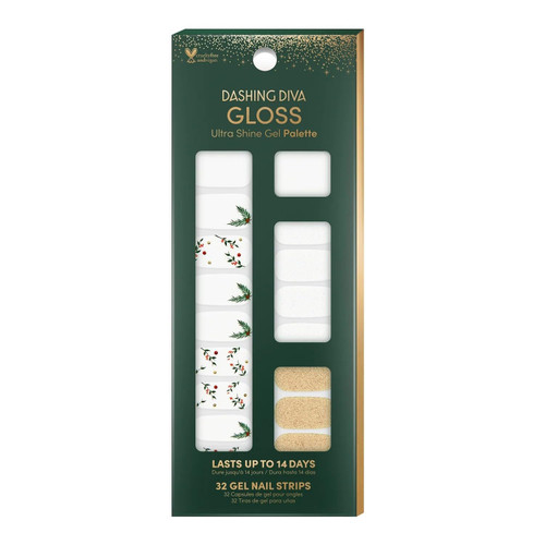 Dashing Diva Gloss Nail Strips - Jolly Good Fun | UV Free, Chip Resistant, Long Lasting Gel Nail Stickers | Contains 32 Nail Wraps, 1 Prep Pad, 1 Nail File