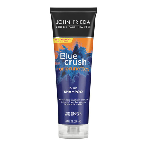 John Frieda Blue Crush Toning Shampoo for Brunette Hair, Nourishes Color-Treated and Natural Hair, Blue Pigments for Vibrant, Cool-Toned Brunette Hair by Reducing Orange Tones, 8.3 Oz